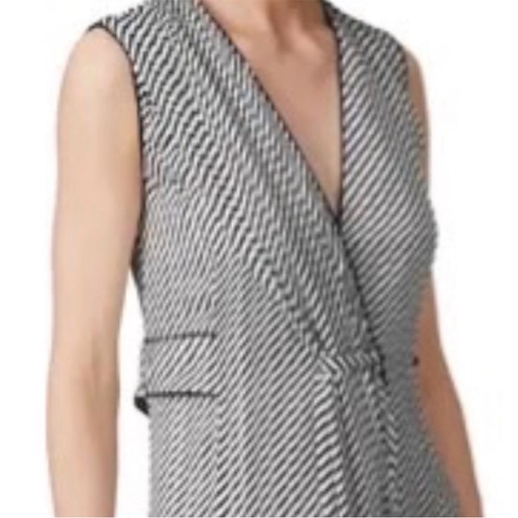 Deborah Lyons Ashley Midi Dress Black striped Wrap Sleeveless V-neckline Size 14 - Picture 2 of 10